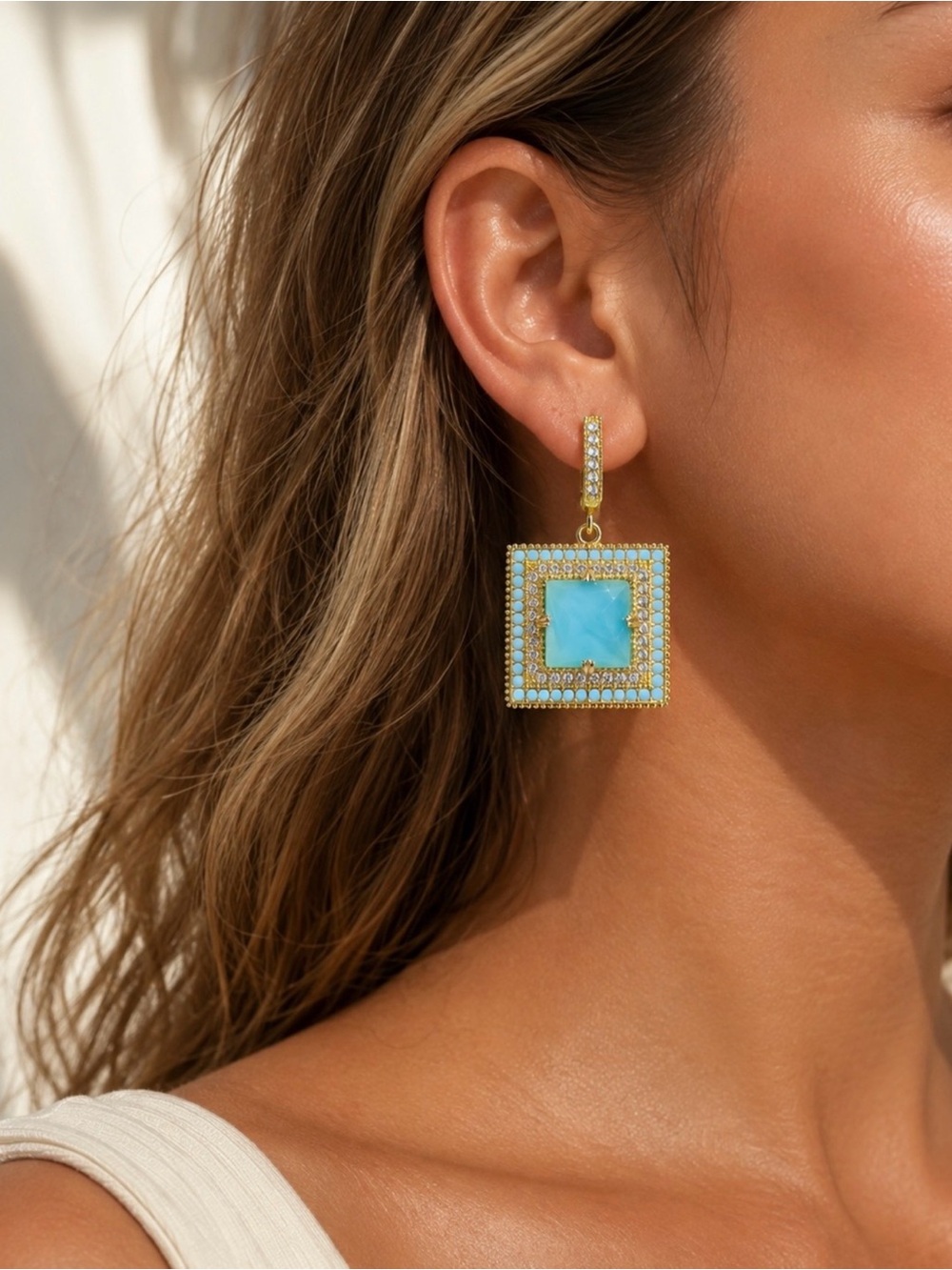 Gold Vintage Turquoise Drop Earrings